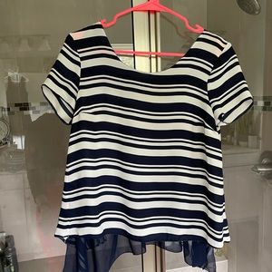 Navy and white Anthropologie shirt.